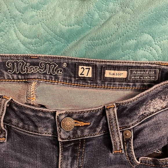 Miss Me Slim‎ Boot Cut Jeans women’s W27 L34 heavily distressed soft 96% cotton - Picture 8 of 9